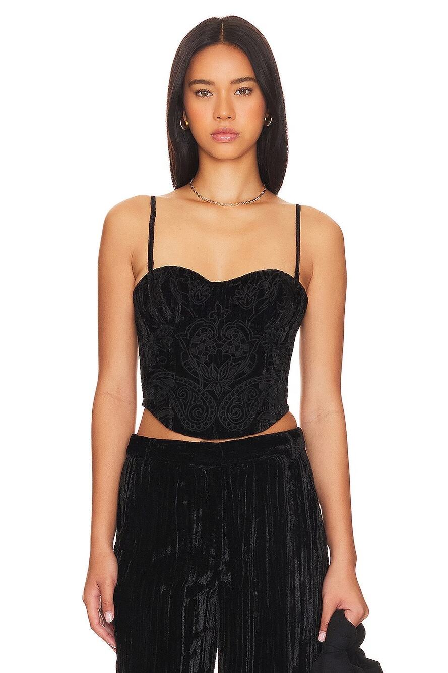 Hemant & Nandita Corset Top Velvet Floral Embroidery Detachable Strap Party S